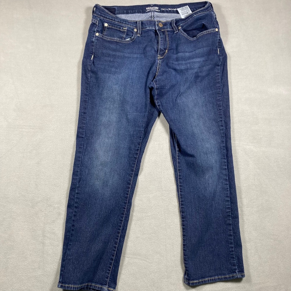 Signature by Levi Strauss & Co. Jeans Womens 14 Short Blue Straight Curvy Dark